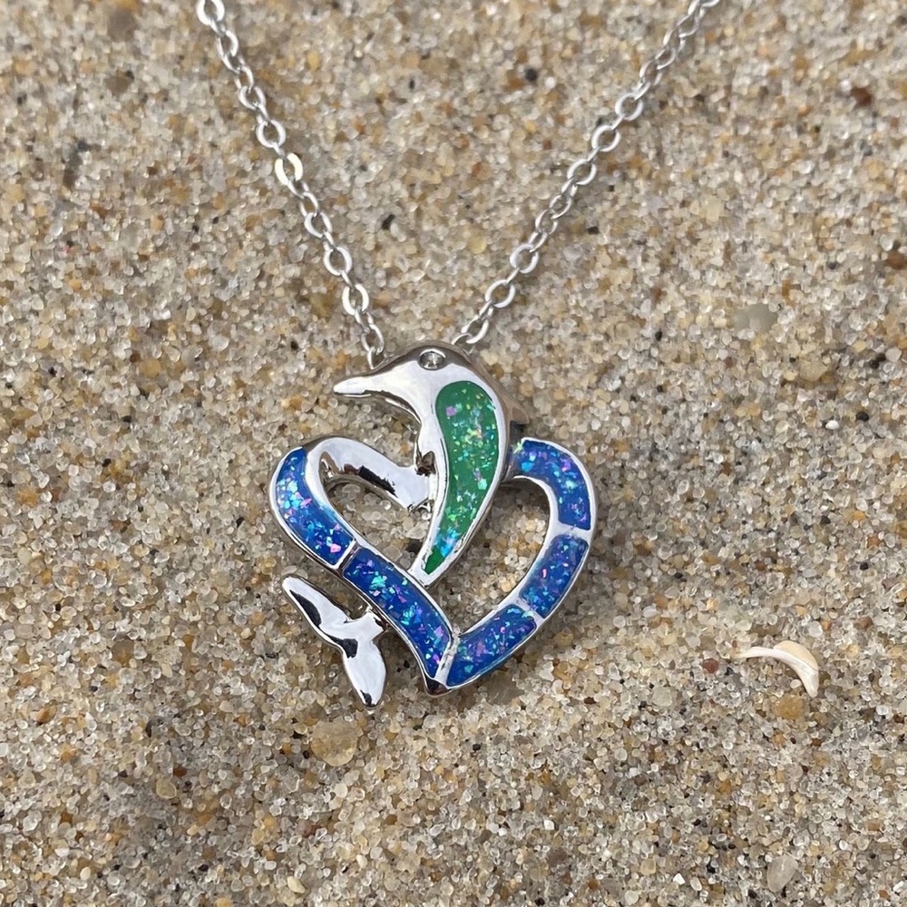 Blue Opal Dolphin Necklace, New!!